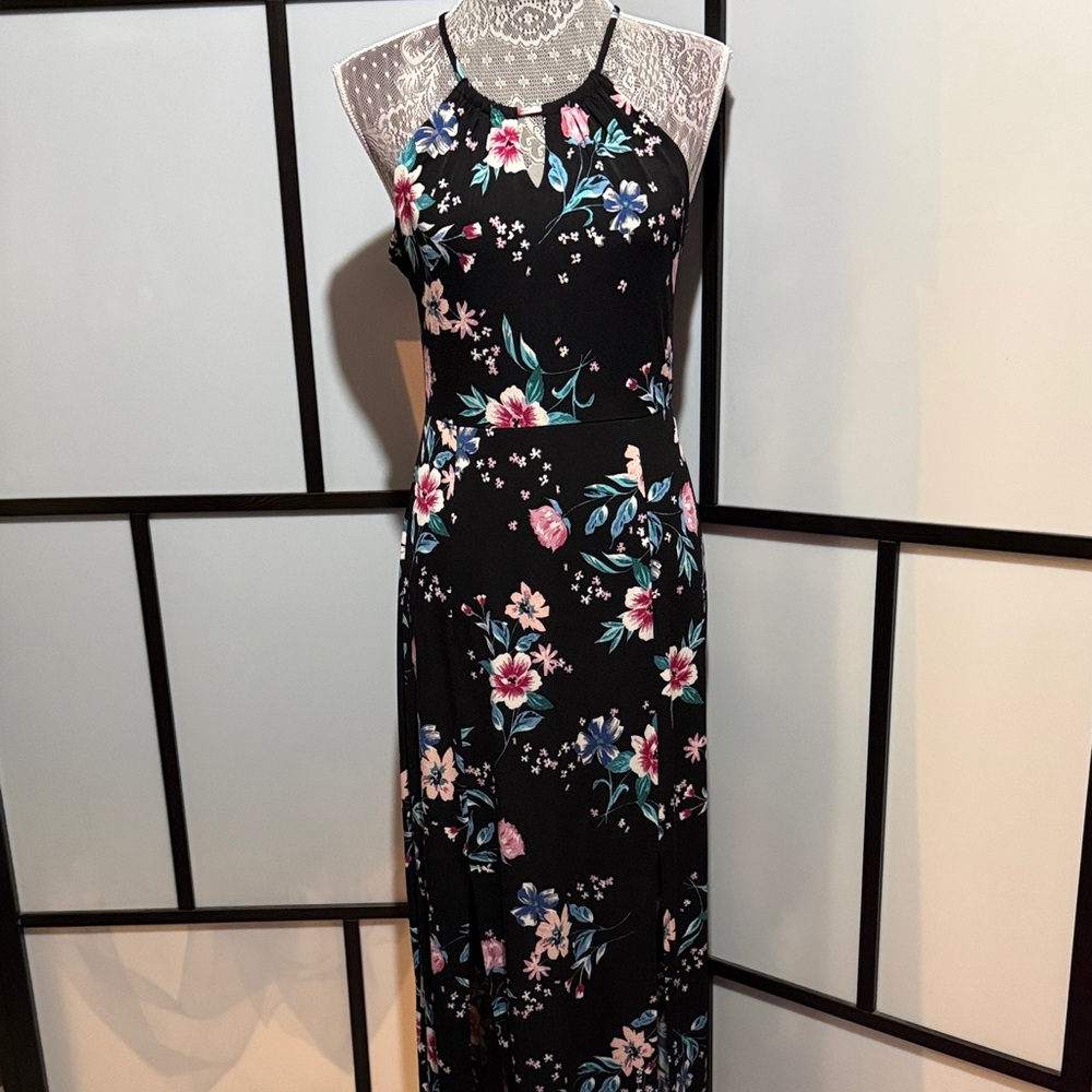 Candie's Black Maxi Dress with Pink & Blue Floral Print